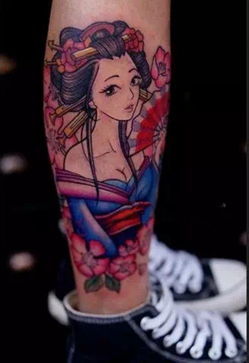 点击大图看下一张：手臂  腿部经典日本艺妓纹身图3