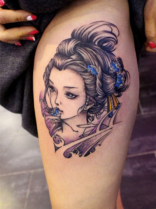 点击大图看下一张：手臂  腿部经典日本艺妓纹身图5
