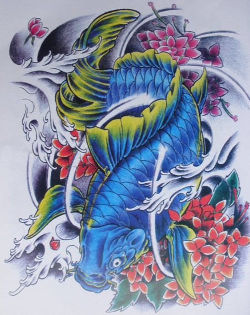 点击大图看下一张：经典鲤鱼纹身手稿推荐图2