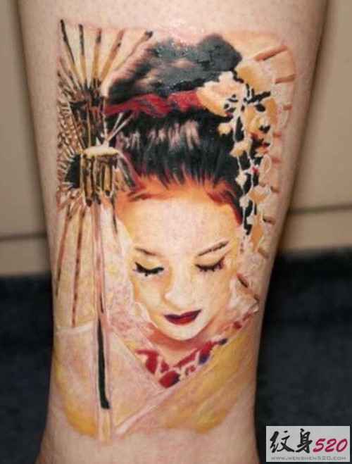 点击大图看下一张：日本传统艺妓美女纹身图3