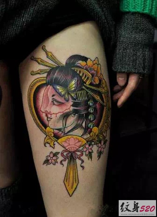 点击大图看下一张：日本传统艺妓美女纹身图4
