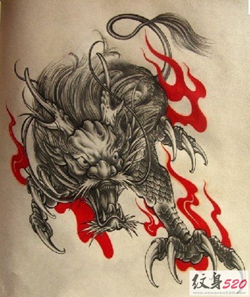 点击大图看下一张：霸气神兽麒麟纹身手稿图2