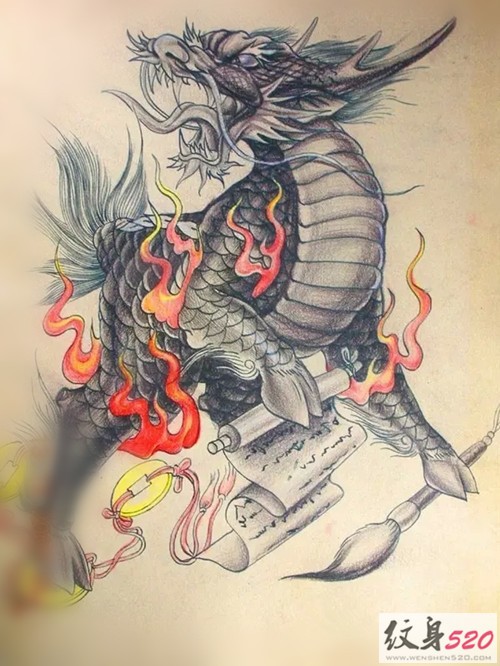点击大图看下一张：霸气神兽麒麟纹身手稿图3