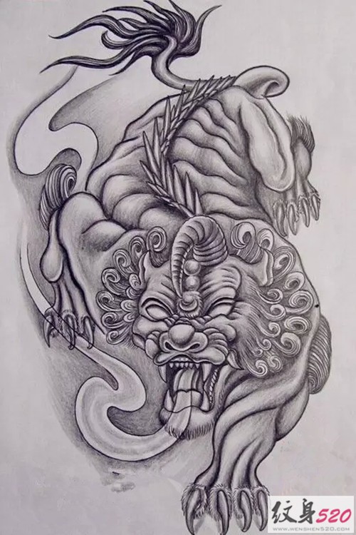 点击大图看下一张：麒麟神兽纹身手稿集图6