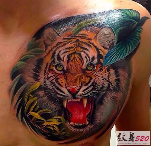 点击大图看下一张：嘶吼的老虎纹身图案大全