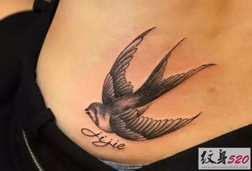 点击大图看下一张：可爱的黑白燕子纹身图案大全图4