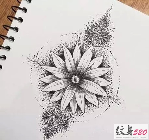 点击大图看下一张：简单清新的小雏菊纹身手稿图2