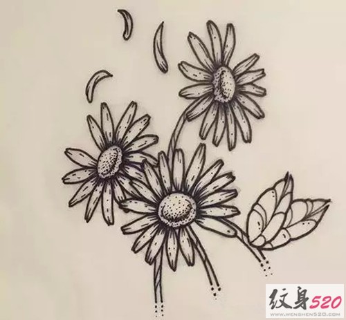 点击大图看下一张：简单清新的小雏菊纹身手稿图3