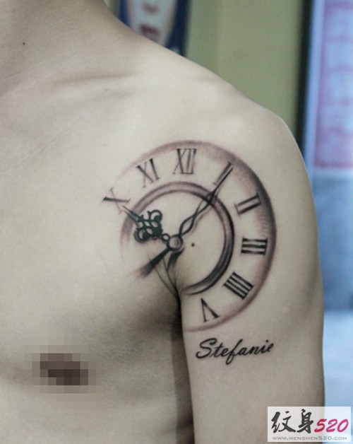 点击大图看下一张：潮男大爱的钟表纹身