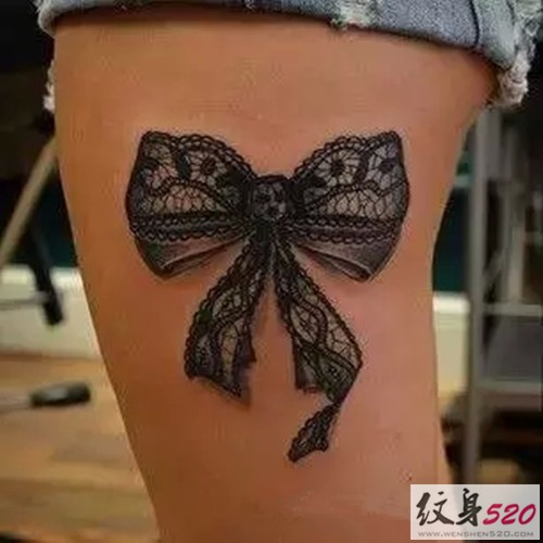 点击大图看下一张：女生腿部漂亮的蝴蝶结纹身图案大全图4
