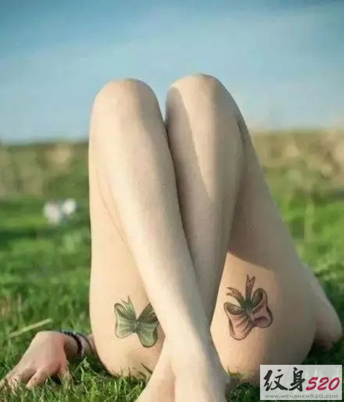 点击大图看下一张：女生腿部漂亮的蝴蝶结纹身图案大全图7