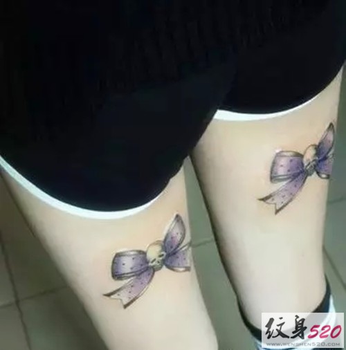 点击大图看下一张：女生腿部漂亮的蝴蝶结纹身图案大全图8