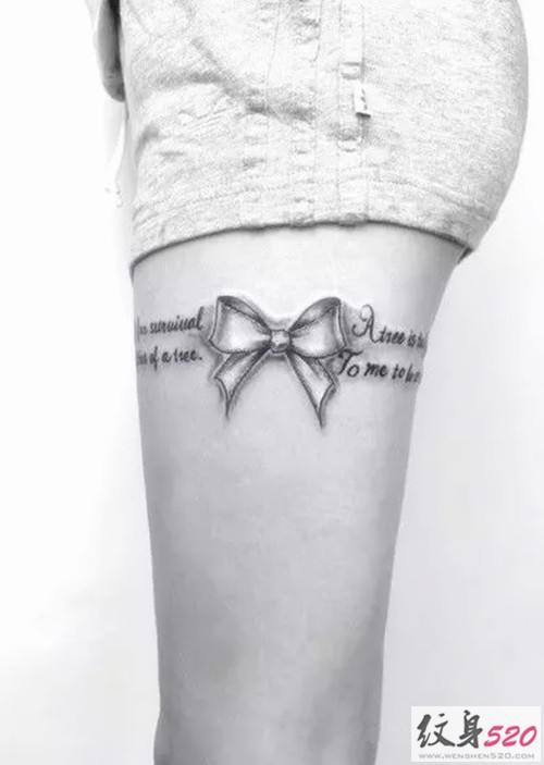 点击大图看下一张：女生腿部漂亮的蝴蝶结纹身图案大全图9