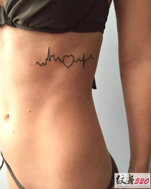 点击大图看下一张：腰间律动的心电图纹身图案