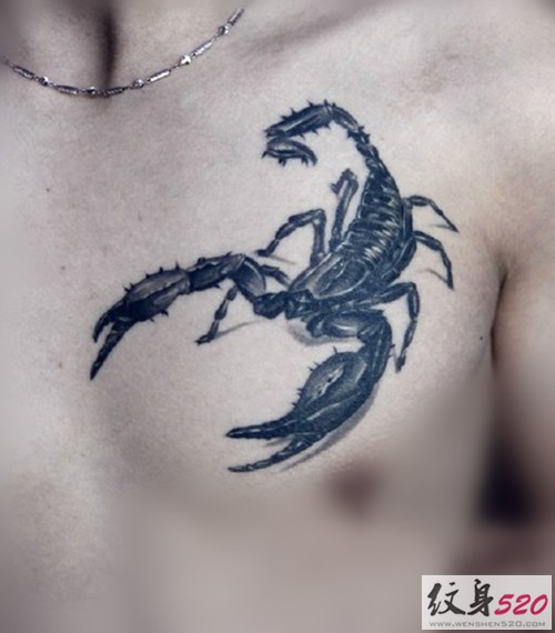 点击大图看下一张：男士胸口逼真的蝎子纹身图2