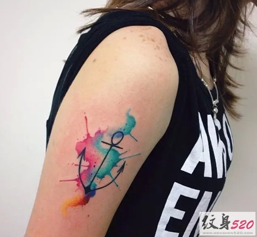 点击大图看下一张：手臂上的时尚泼墨水彩纹身图5