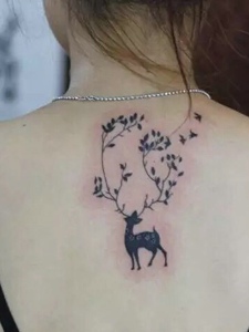 女生后背小鹿纹身图片很漂亮