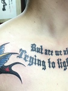 小燕子与英文结合的胸前纹身图片