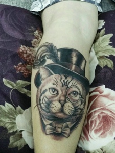 手臂美式大猫头像纹身非常可爱