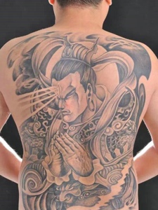 经典二郎神满背图腾纹身图案