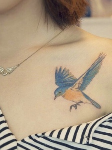 女生胸前小鸟纹身图片唯美可爱