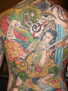 经典彩色日式满背纹身图案