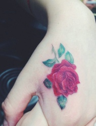 精致的虎口玫瑰花朵纹身唯美又好看