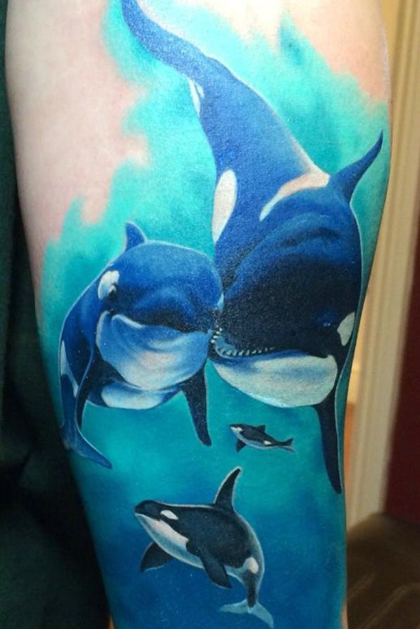 点击大图看下一张：超级漂亮可爱的3d彩色海豚纹身(2/3)