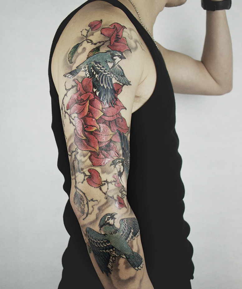 点击大图看下一张：非常清晰又精美的花臂图腾刺青(1/1)