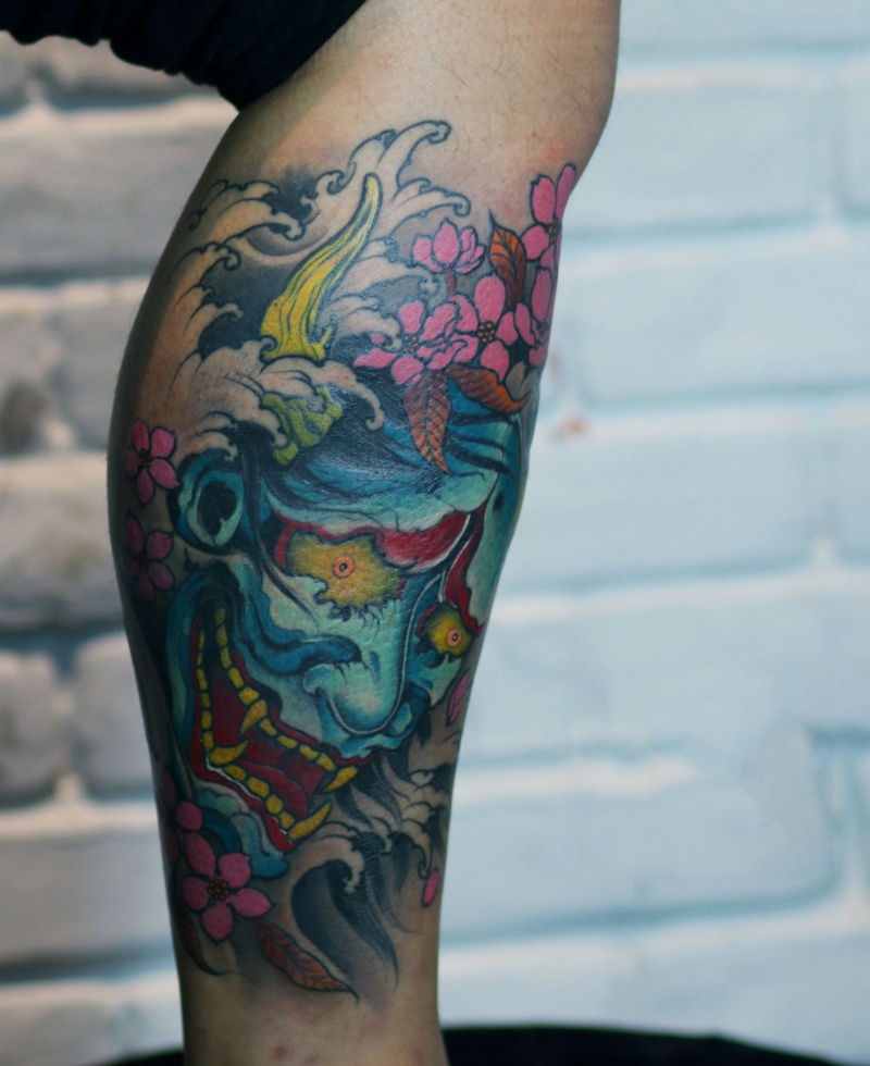 点击大图看下一张：包小腿蓝色般若纹身图片炫酷迷人(1/1)