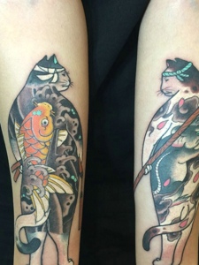 双手臂日式创意的图腾纹身刺青