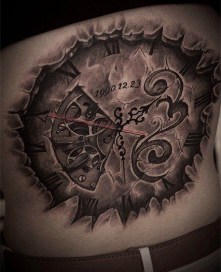 点击大图看下一张:个性钟表时钟腰部纹身图案大全