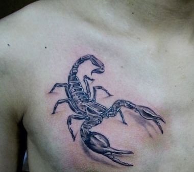 点击大图看下一张：经典的男士胸部蝎子纹身图案大全