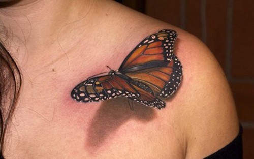 点击大图看下一张：偏偏起舞的蝴蝶逼真的3d纹身