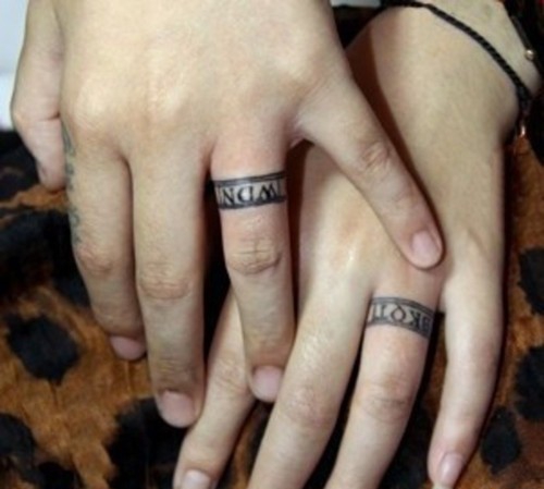 点击大图看下一张：相约一辈子的手指情侣戒指纹身