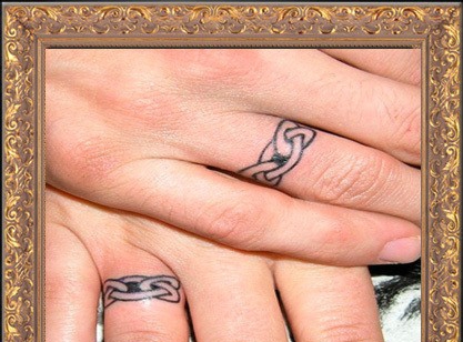 点击大图看下一张：携手一生的情侣手指戒指纹身