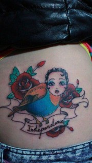 麻雀小姐玫瑰腰部纹身图案