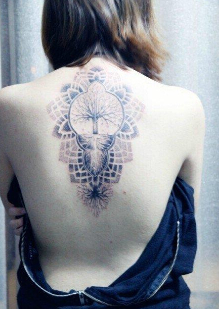 点击大图看下一张:靓女后背典型新潮的点刺图腾纹身图案