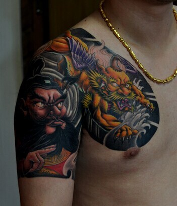 点击大图看下一张：霸气的钟馗半甲纹身图案