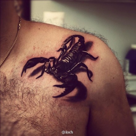 点击大图看下一张：胸部霸气的蝎子纹身