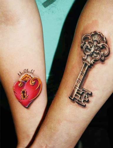 点击大图看下一张：手臂上的爱情锁纹身