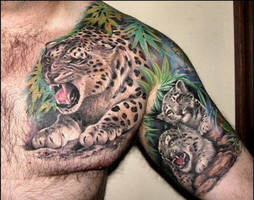 点击大图看下一张：半甲霸气豹子纹身图片