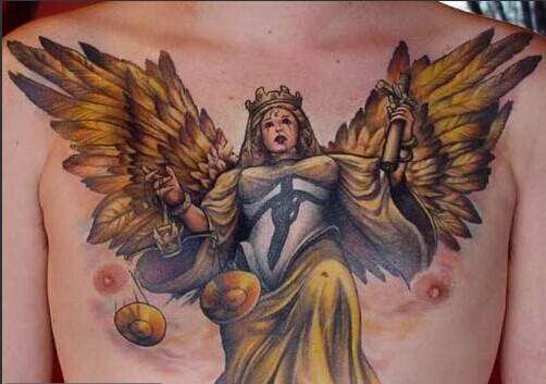 点击大图看下一张：男生胸部美女天使个性漂亮纹身