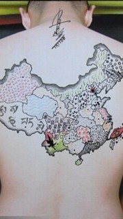 后背个性中国地图纹身图