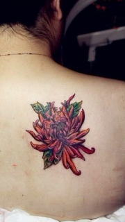 背部个性彩色菊花纹身图