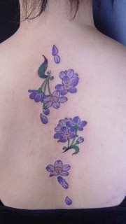 背部性感时尚紫色樱花纹身