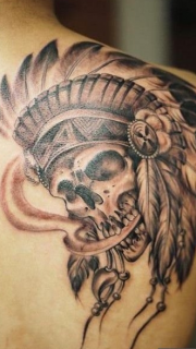 男性背部印第安骷髅纹身图