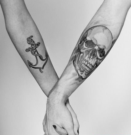 点击大图看下一张：情侣骷髅和锚个性刺青