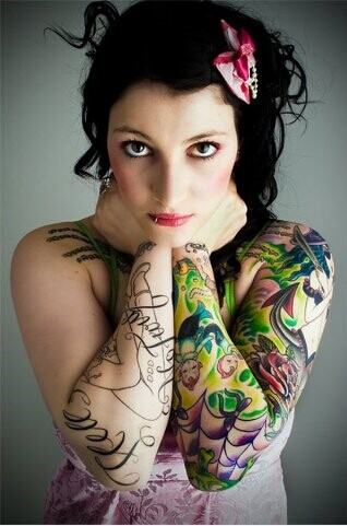 点击大图看下一张：欧美美女性感魅力的花臂纹身