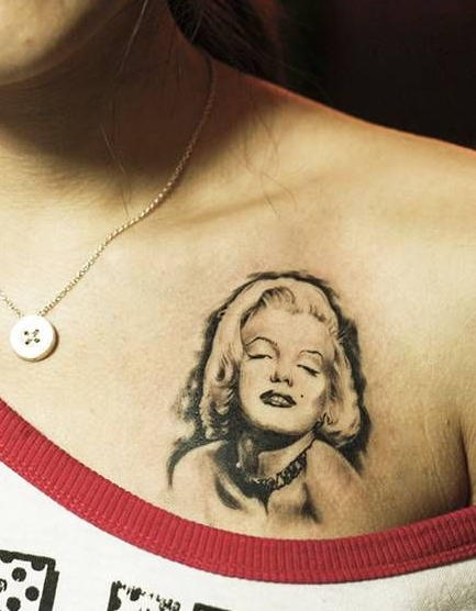 点击大图看下一张：美女胸部玛丽莲梦露头像纹身